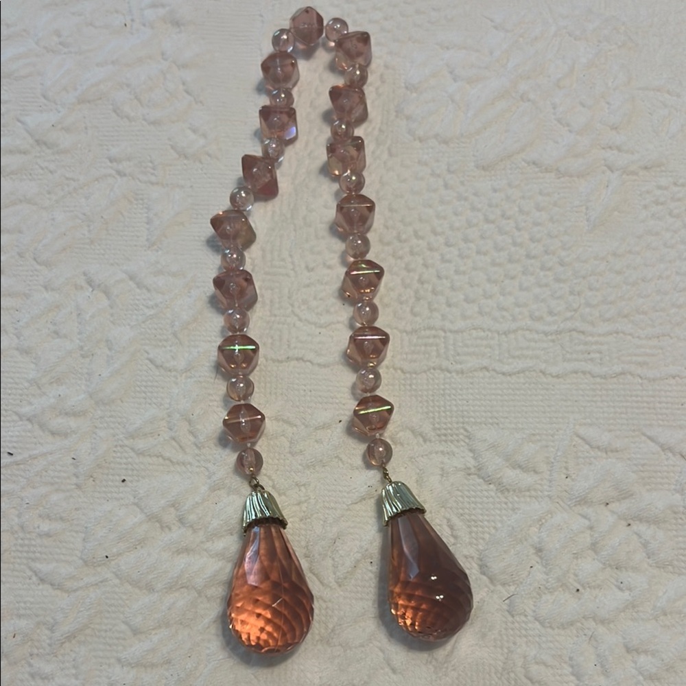 Amber Crystal Beaded Necklace with Copper Accents